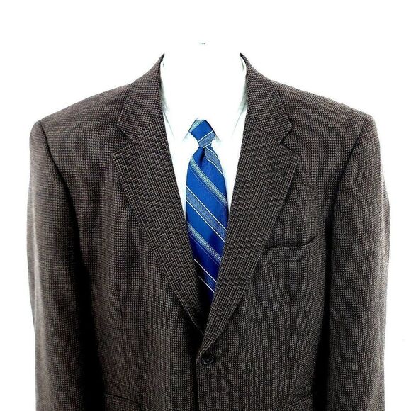 Pronto Uomo Tweed Wool 2 Button Sport‎ Coat 44R Brown Blue Tan Check Tag 46R Can - Picture 1 of 14
